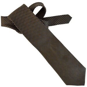 Brooks Brothers Makers Silk Tie Navy Blue Gold Diamond Lattice 4" 60" USA 90s